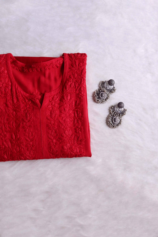 Amber Red Long Rayon Kurta