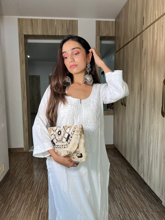 Gulistaan White 2 piece Rayon Kurta Plazzo set