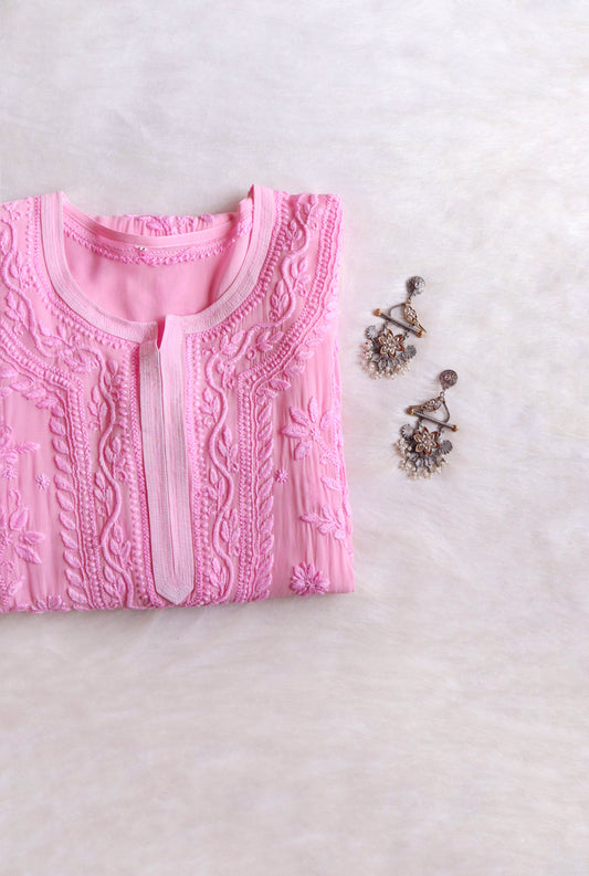 rivayat Baby Pink Viscose Georgette Kurta