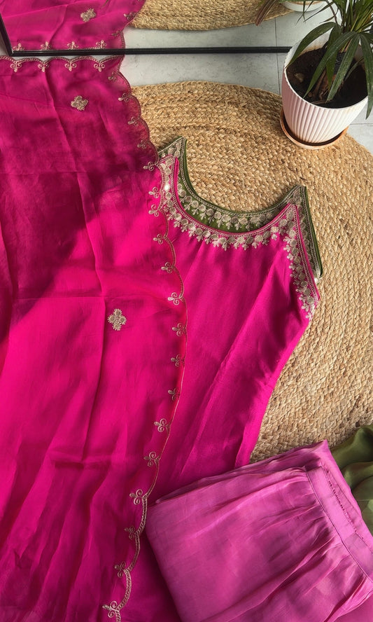 Aisha pink halter neck dress with plazzo and dupata