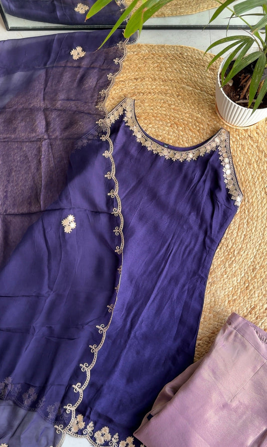 halter Purple neck short kurta with pants