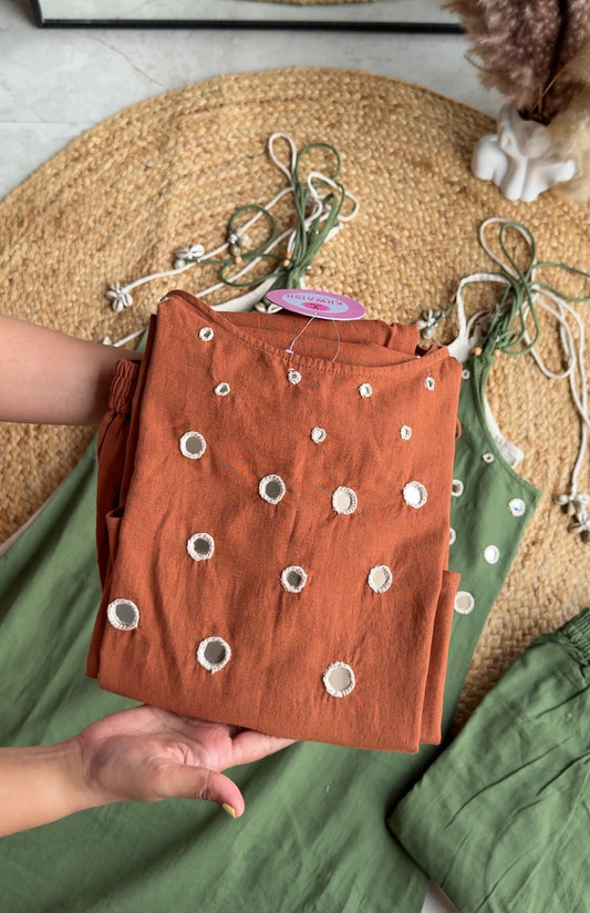 Suhana cotton strappy mirror work Kurti with palazzo