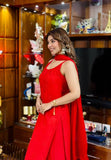 Falak Red Noodle Strap 3 Piece Kurta set