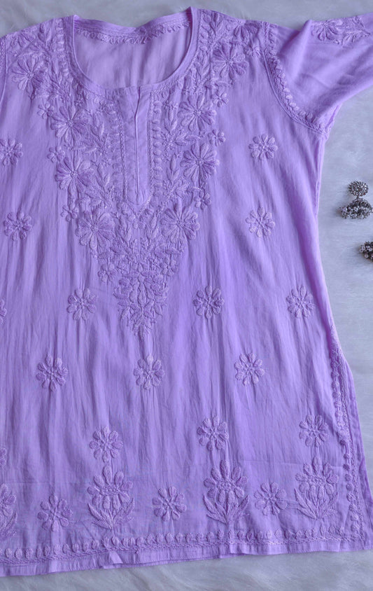 Nazakat lavender short kurta – cotton fabric and design close-up