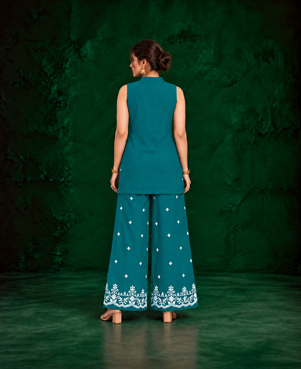 Juhi Teal Blue Embroidered Kurta with Palazzo Set