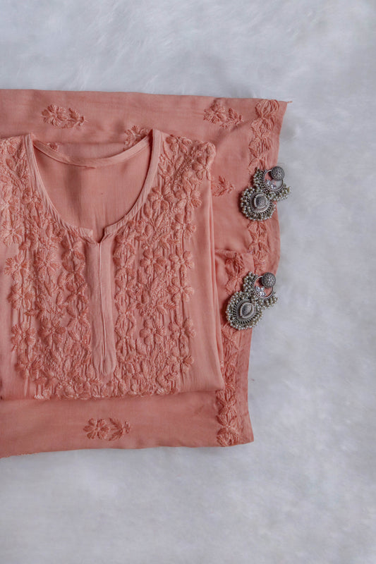 Rayon fabric detailing close-up rose beige set