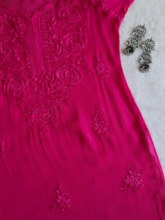 Roop Deep Pink Pure Chiffon Kurta