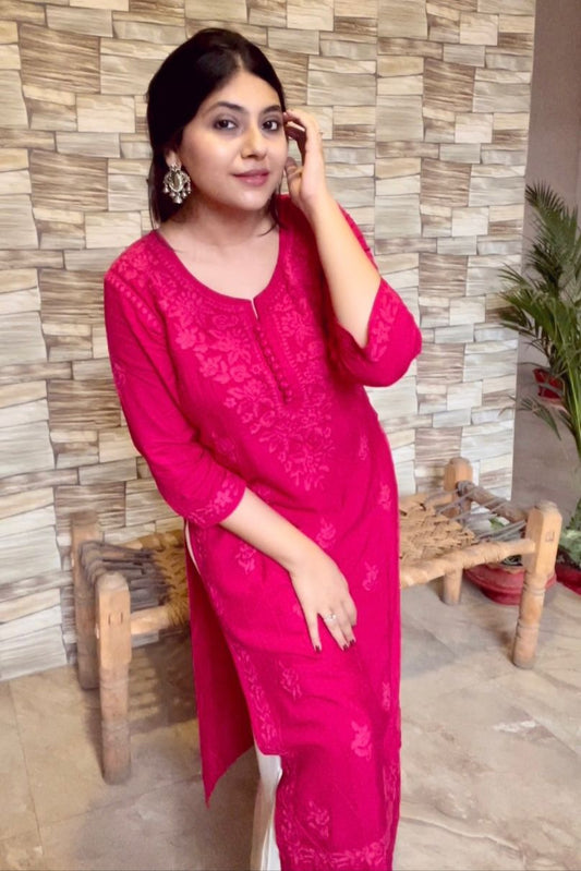 Anouki Deep Pink Rayon Kurta