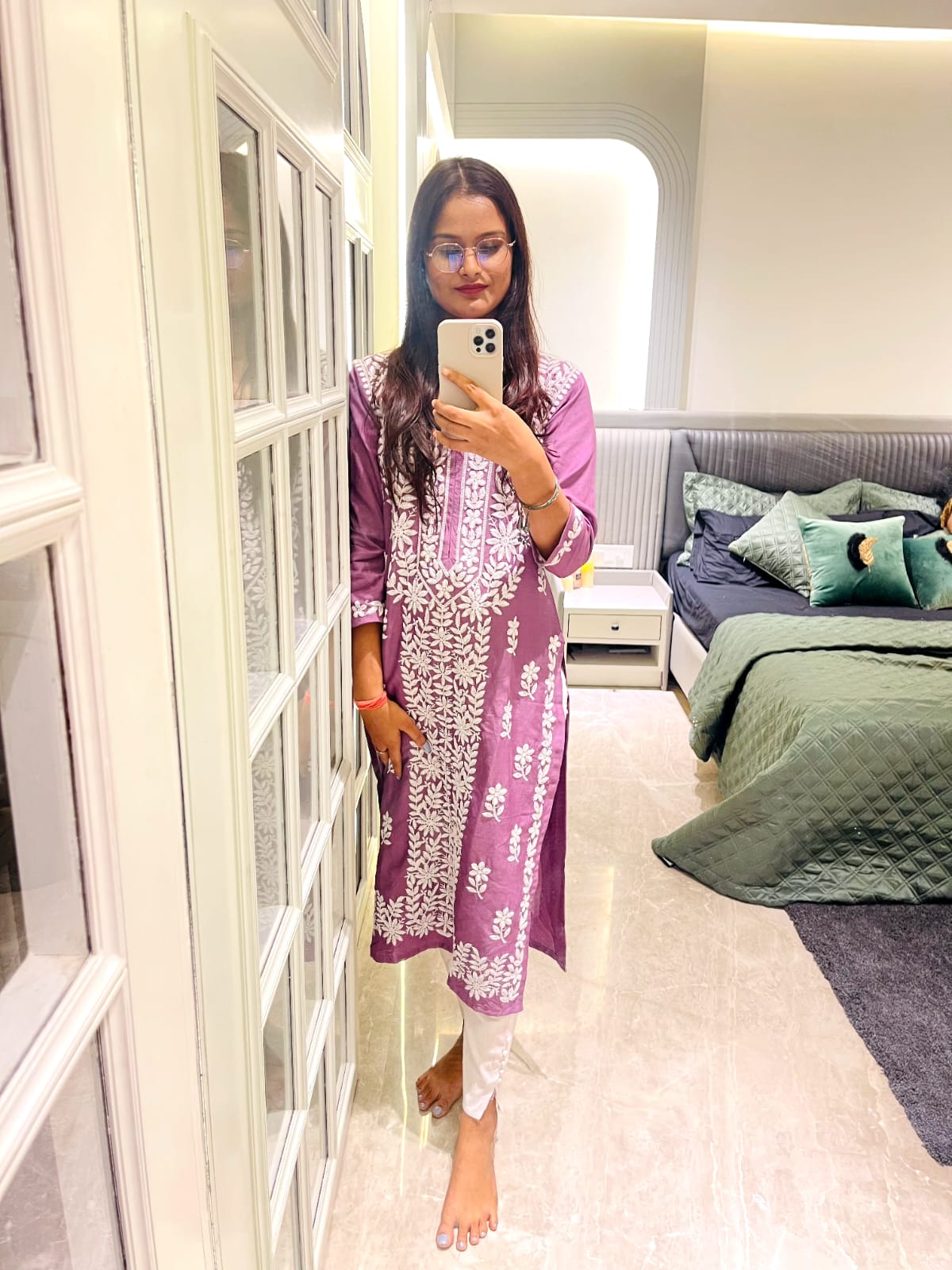 ZEENAT Dusty Purple Long Rayon Kurta