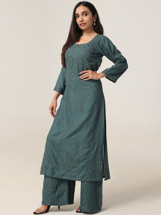 Aayat Sea Green Rayon Kurta Pant set