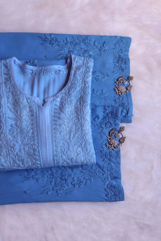 Trendy ice blue rayon kurta and pant set – Anora