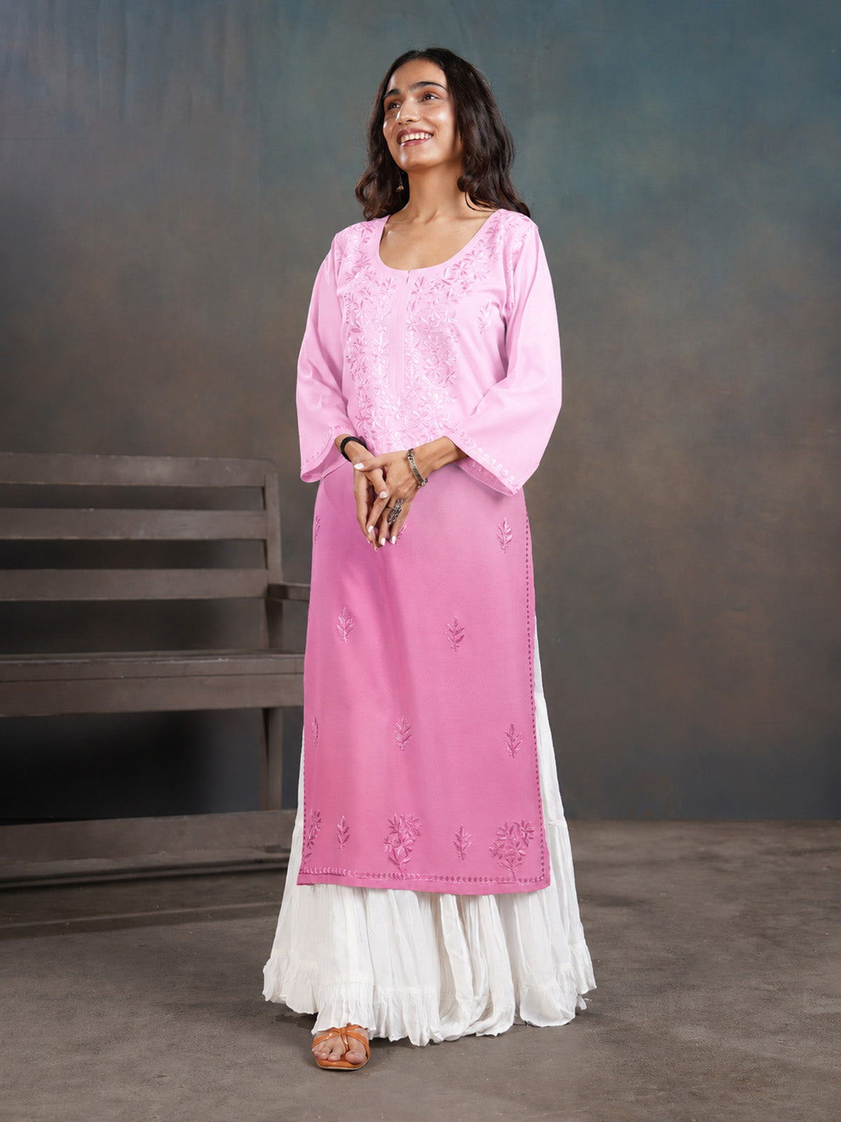 Amber Baby Pink Long Rayon Kurta