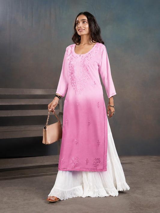 Amber Baby Pink Long Rayon Kurta
