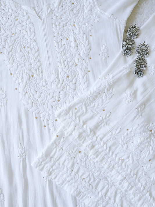 Gulistaan White 2 piece Rayon Kurta Plazzo set