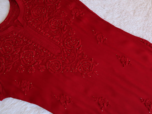Roop Red Pure Chiffon Kurta