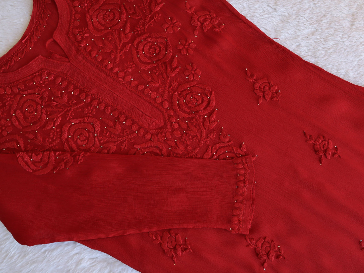 Roop Red Pure Chiffon Kurta