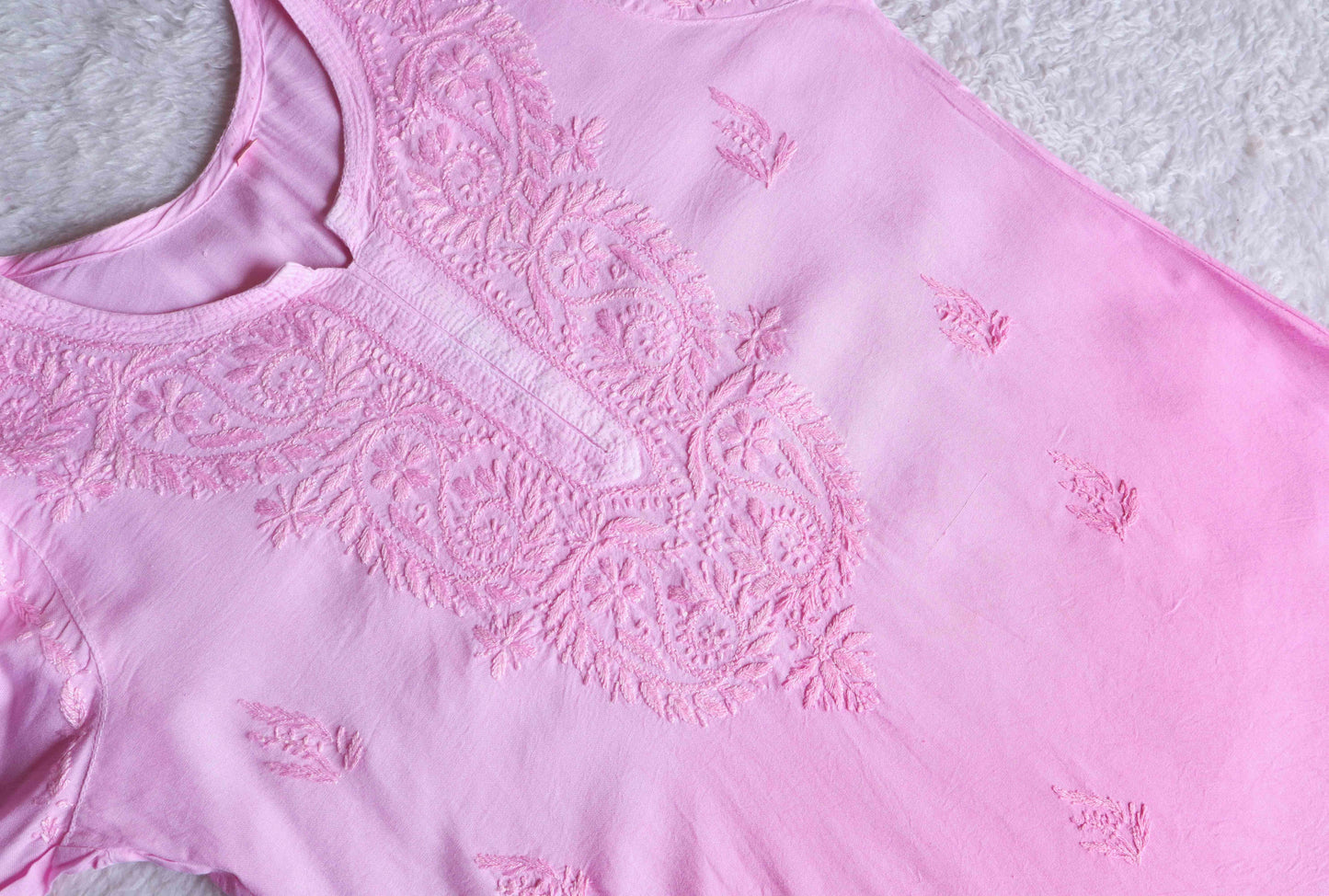 SEHER Baby Pink Ombre Short Rayon Kurta