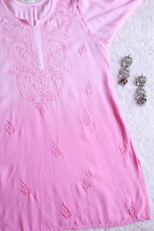 SEHER Baby Pink Ombre Short Rayon Kurta
