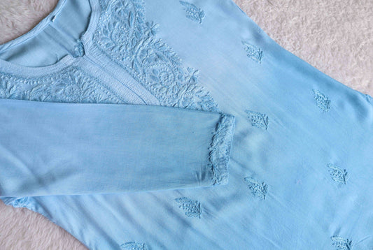 SEHER Sky Blue Ombre Short Rayon Kurta