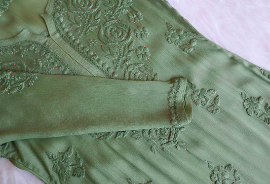 Roop Olive Green Pure Chiffon Kurta