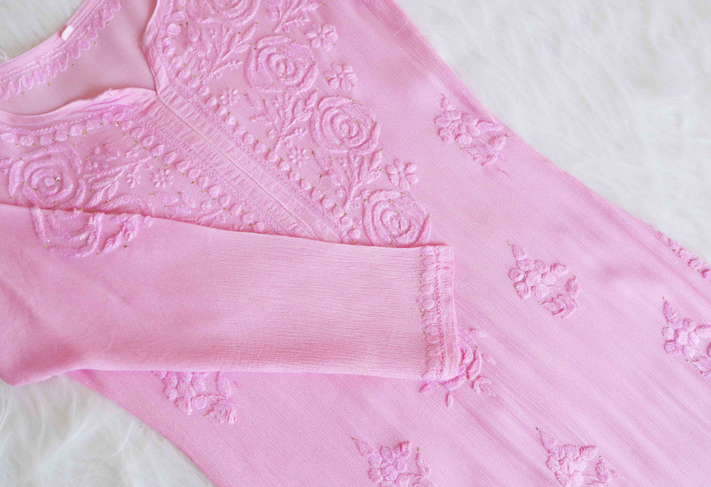 Roop Pastel Pink Pure Chiffon Kurta