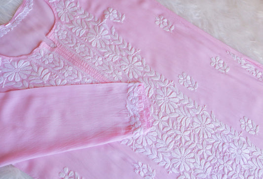 Zeenat Baby Pink Long Rayon Kurta