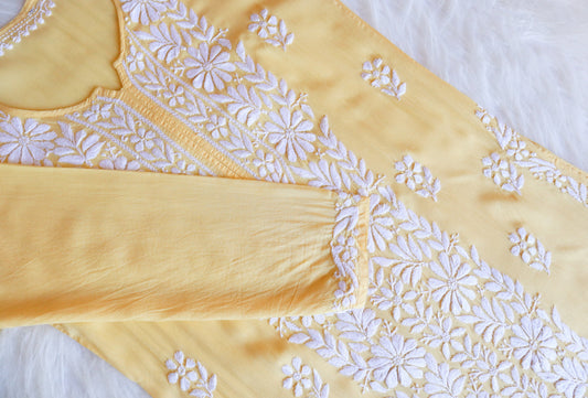 ZEENAT Pastel Yellow Long Rayon Kurta