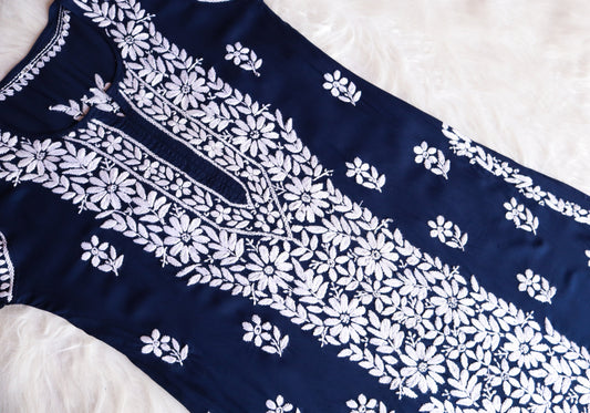 ZEENAT Navy Blue Long Rayon Kurta