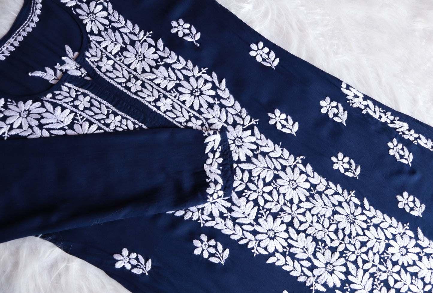 ZEENAT Navy Blue Long Rayon Kurta