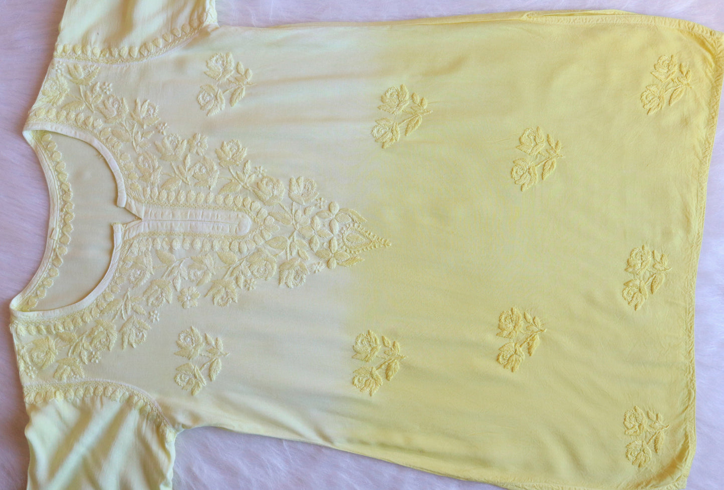 Gulab Pastel Yellow Ombre Short Rayon Kurta