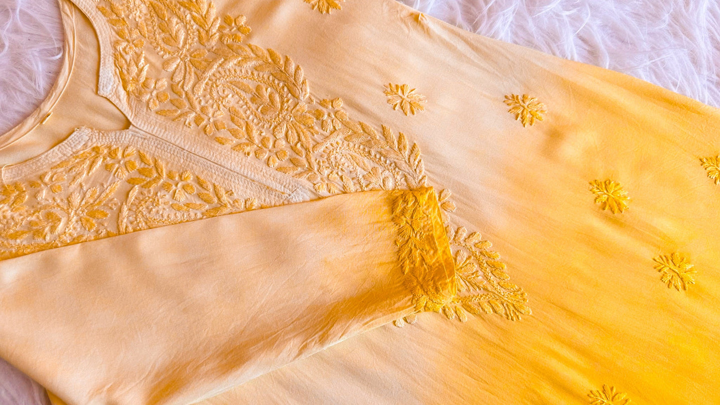 Navari Mustard Yellow Ombre Long Rayon Kurta