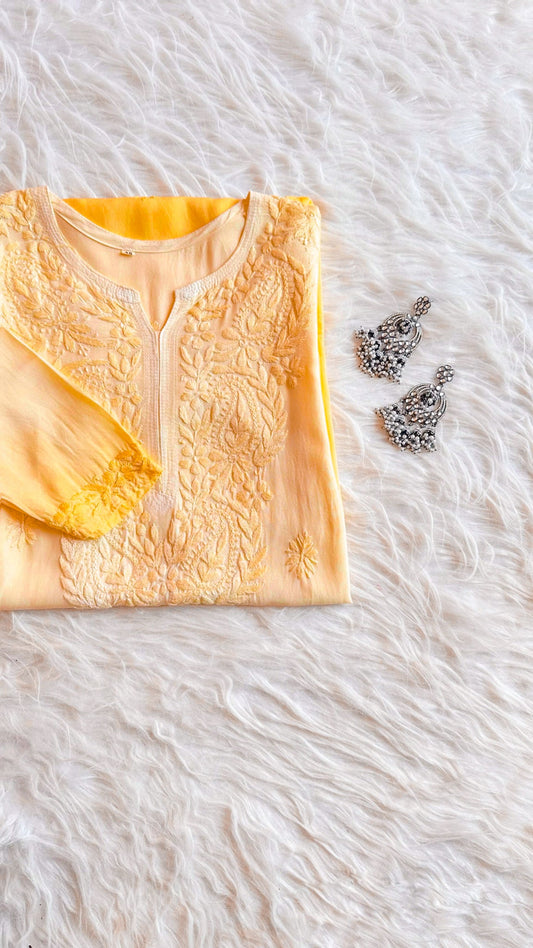 Navari Mustard Yellow Ombre Long Rayon Kurta