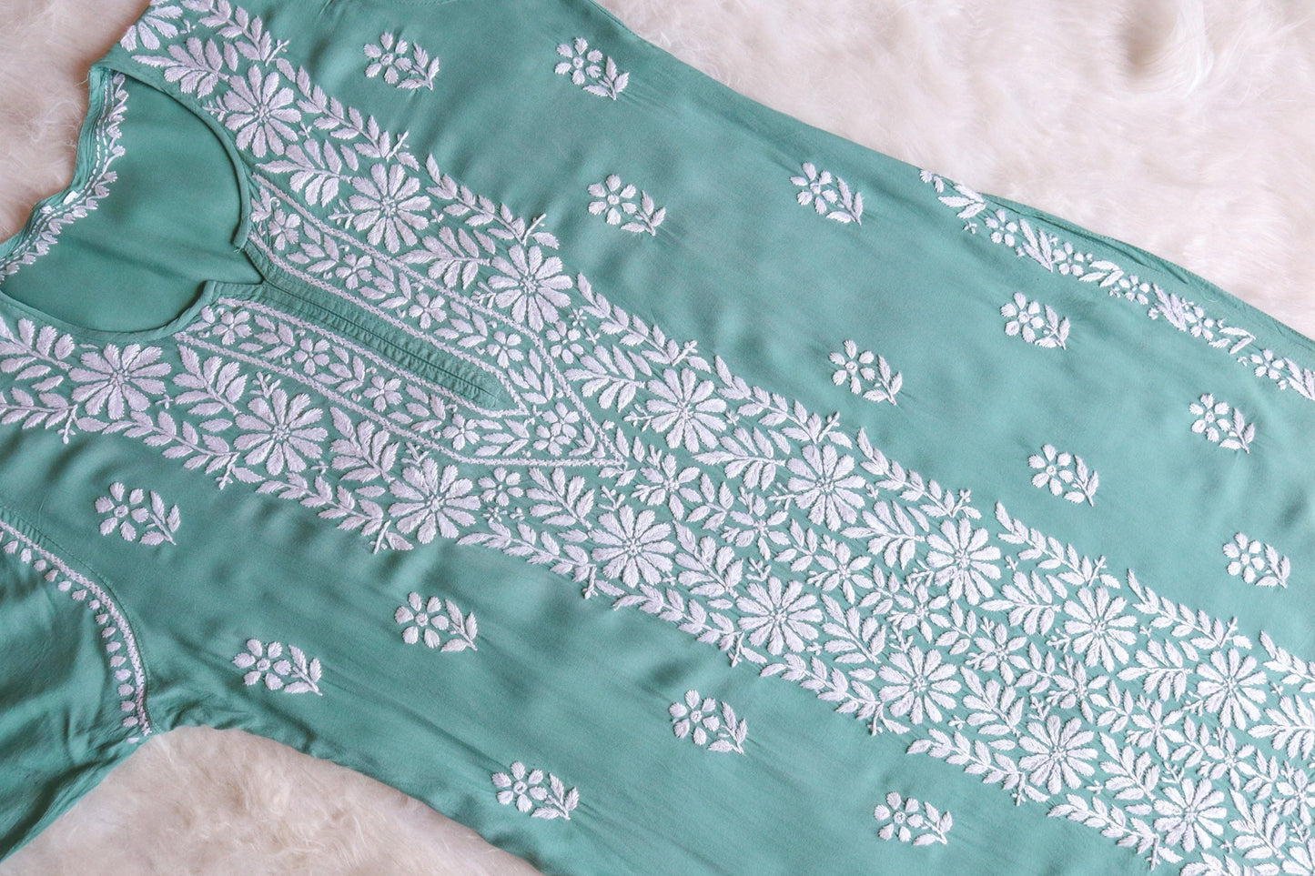 ZEENAT Sage Green Long Rayon Kurta