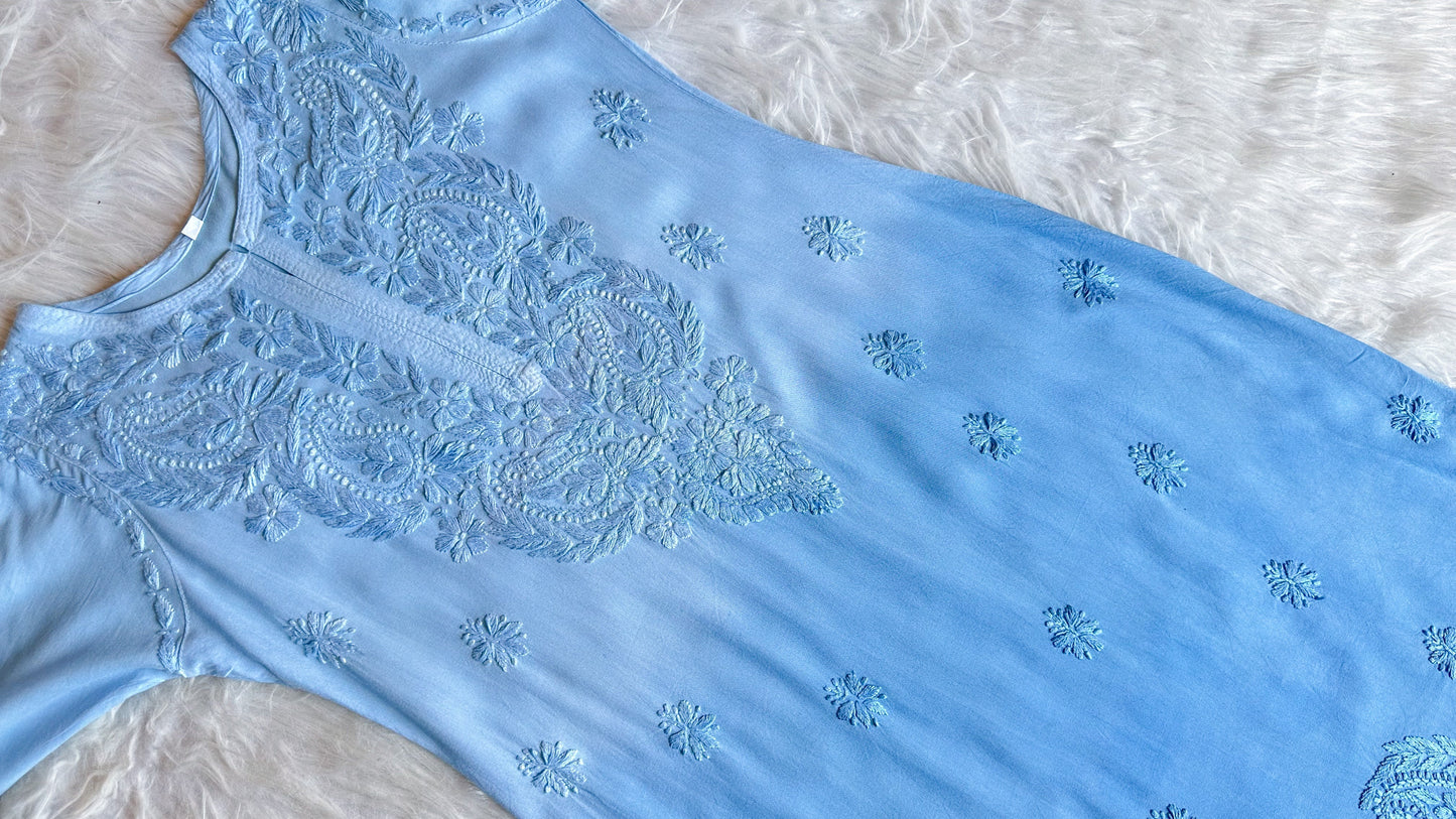 Navari Ice Blue Ombre Long Rayon Kurta