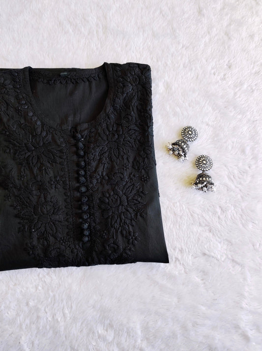 Anouki Black Rayon Long Kurta