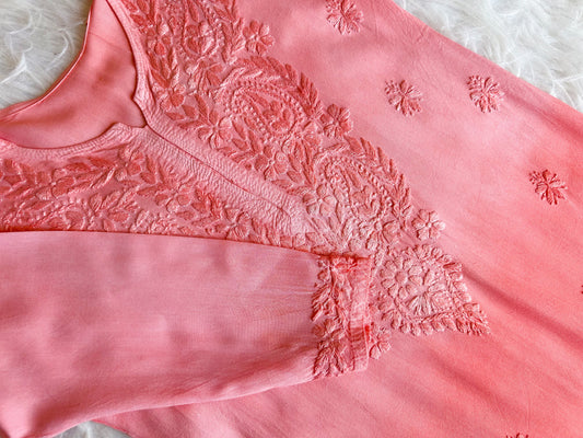 Navari Peach Ombre Long Rayon Kurta