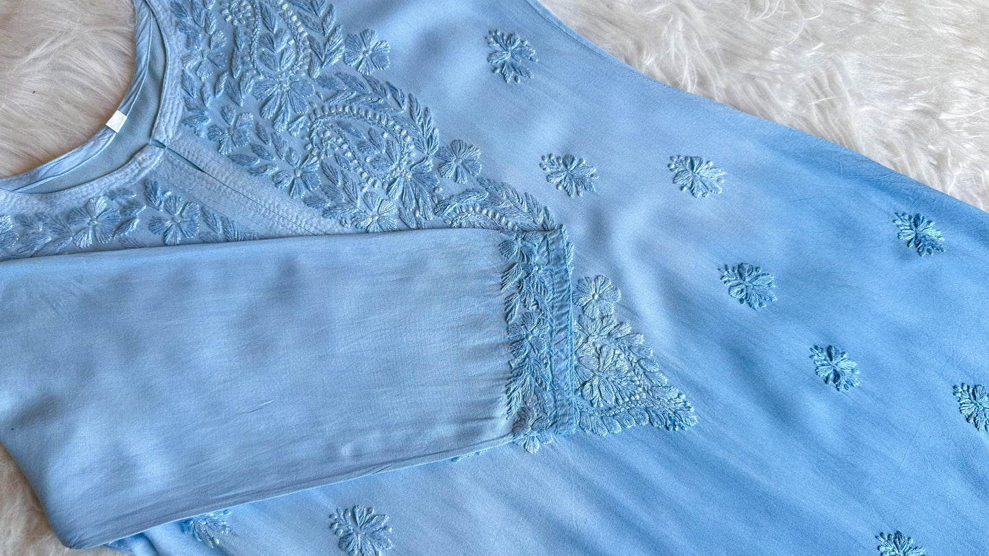 Navari Ice Blue Ombre Long Rayon Kurta