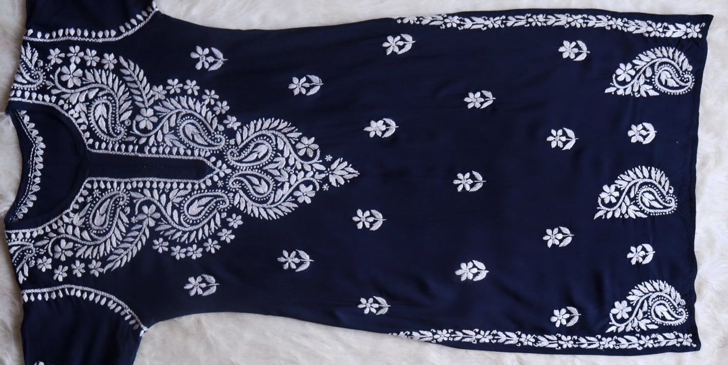 Tulipa Navy Blue Long Rayon kurta