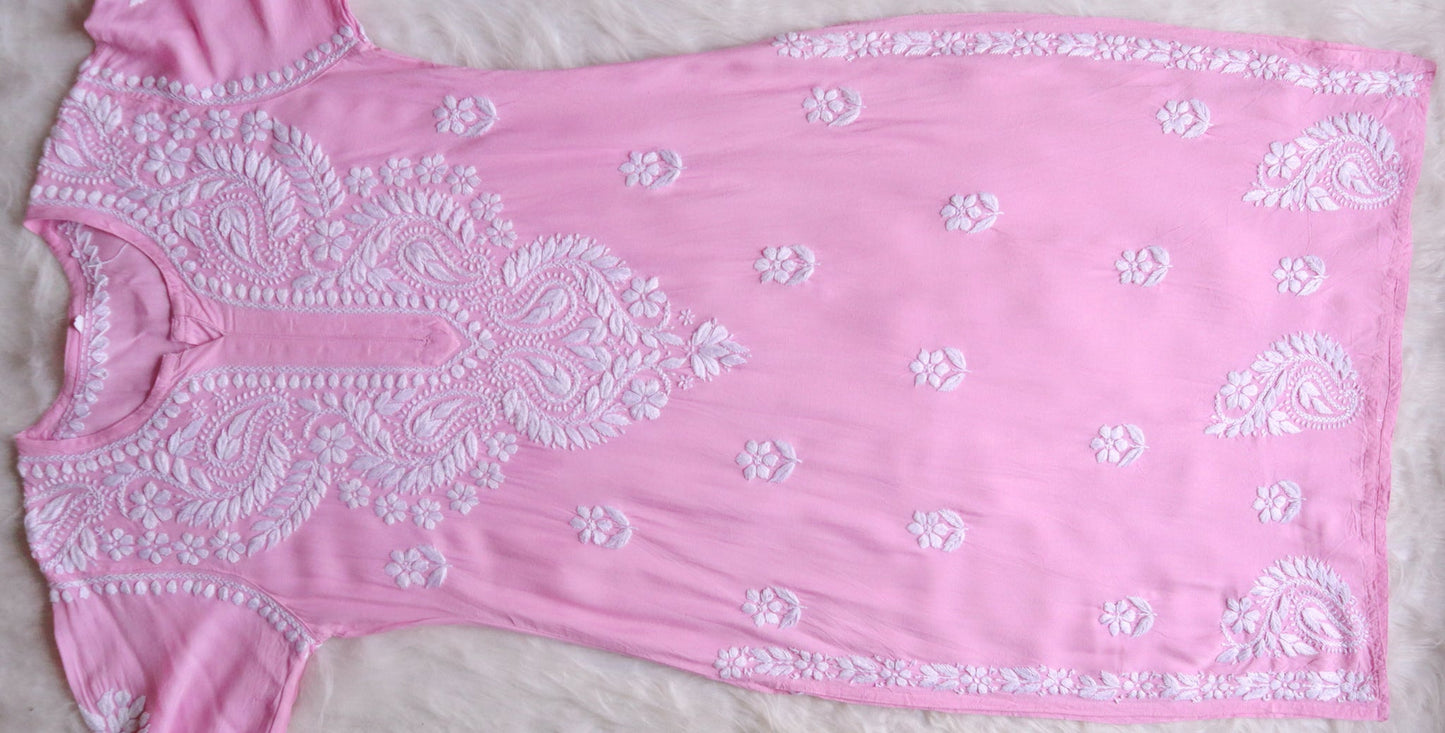 Tulipa Pastel Pink Long Rayon kurta
