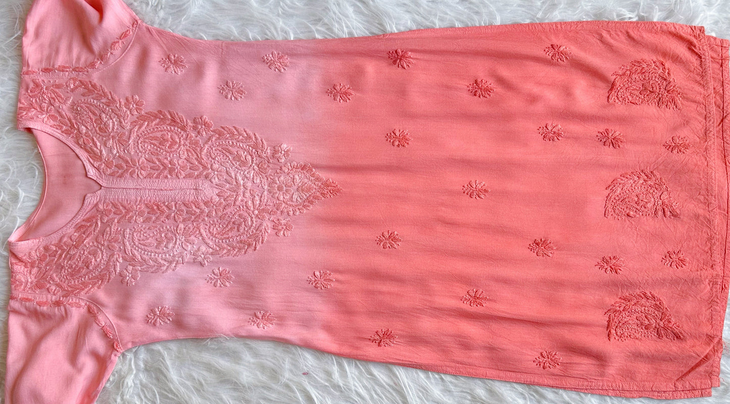 Navari Peach Ombre Long Rayon Kurta