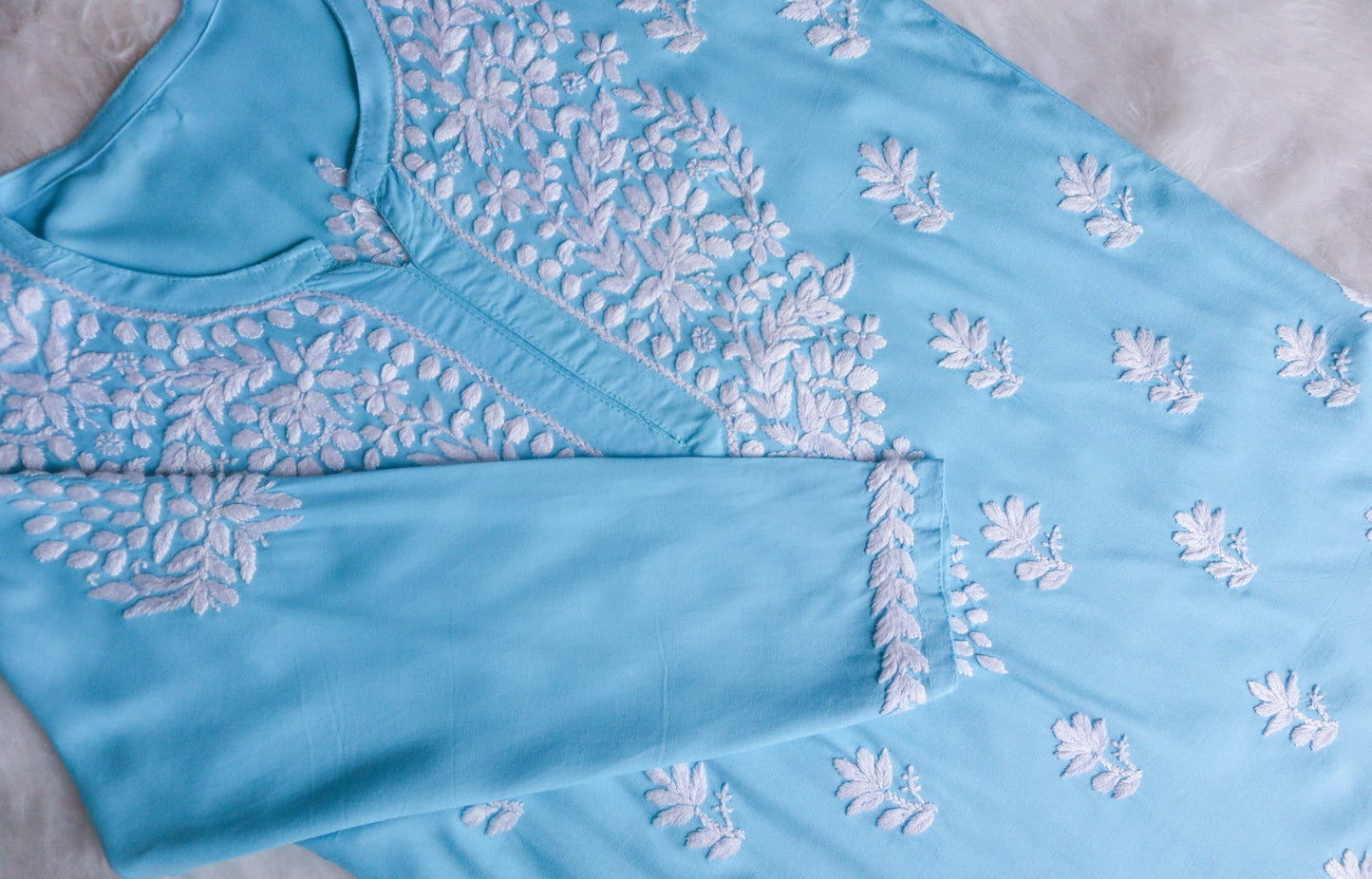 Sama Sky Blue Short Rayon Kurta