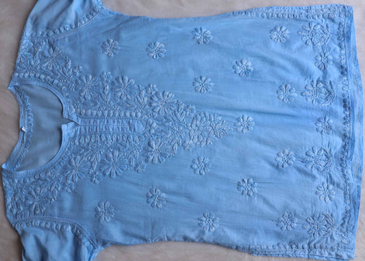 Nazakat Ice Blue Cotton short kurta