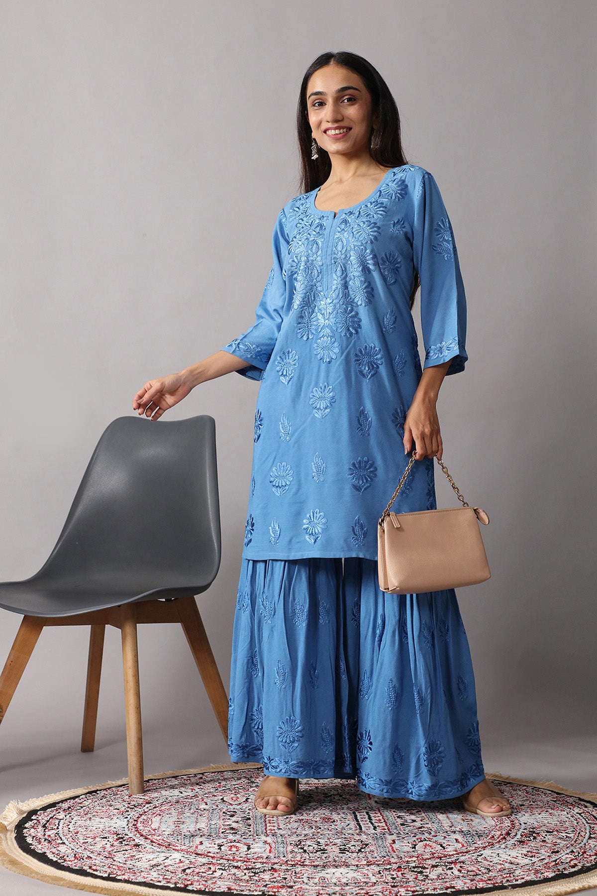 roohani Ice Blue rayon Garara set