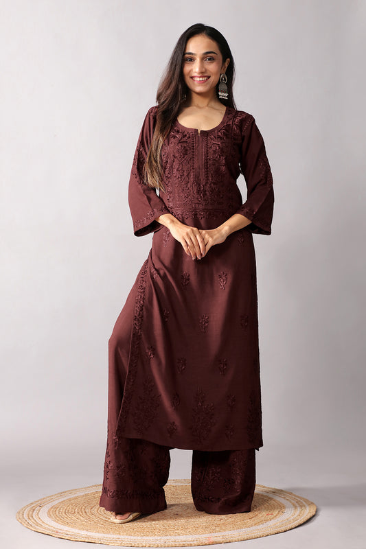 Aayat Chocolate Brown Rayon Kurta Pant set