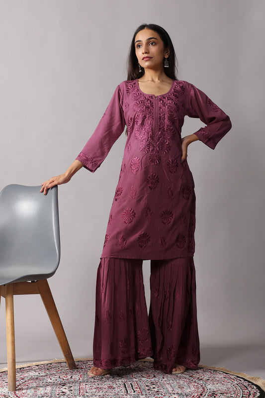 roohani Smoky Purple rayon Garara set