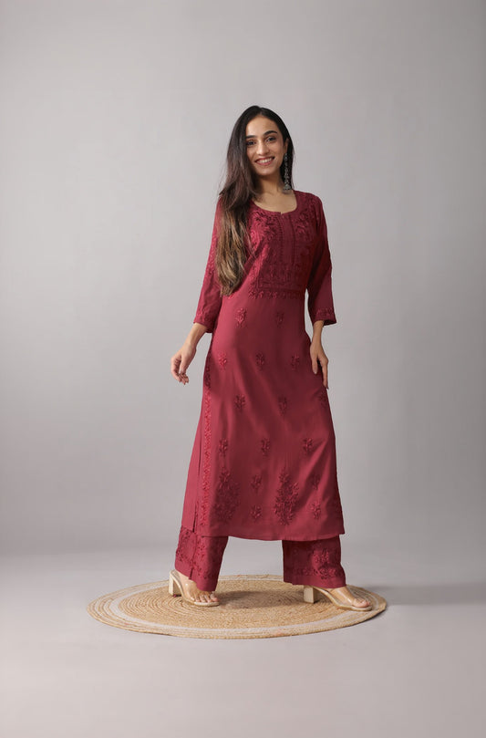 Aayat Maroon Rayon Kurta Pant set