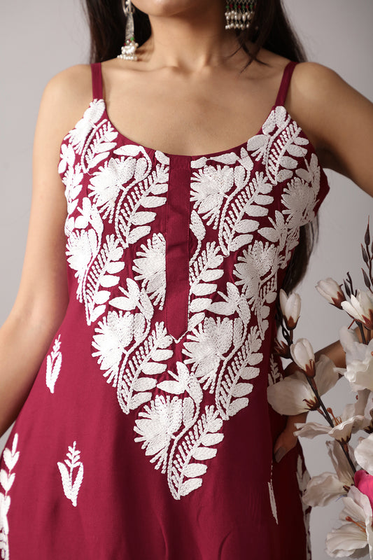 SUHANI Maroon Sleeveless Rayon Kurta Pant set