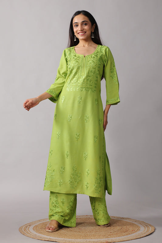 Aayat Lime Green Rayon Kurta Pant set