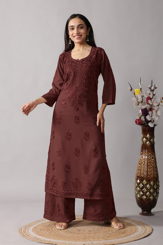 Ulfat Chocolate Brown  2 piece Rayon set