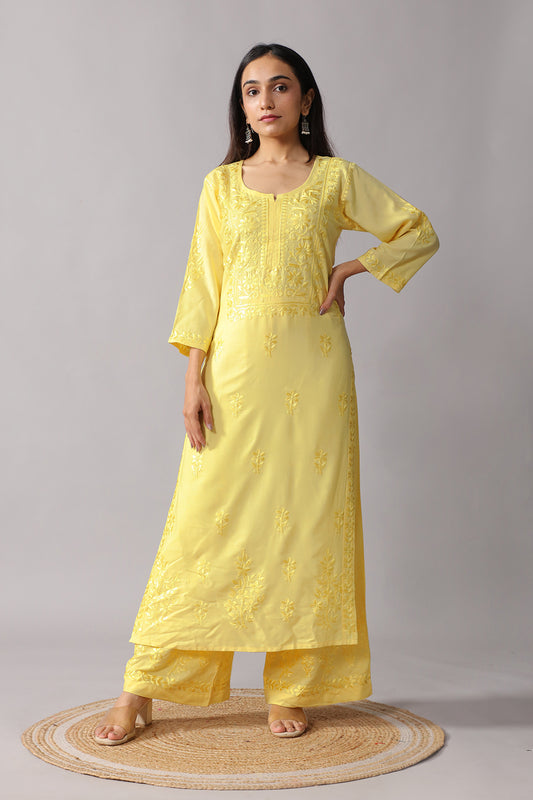 Aayat Pastel Yellow Rayon Kurta Pant set